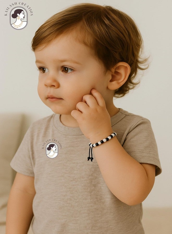 Kailash Creation ™ Baby Nazariya Bracelets Kada for Newborn Boys & Girls (0-5 Years) | Adjustable Black & White Beads Thread | Baby Shower, Birth, Naming Ceremony & Mundan Function (Black and White, Pack of 2) - Image 4